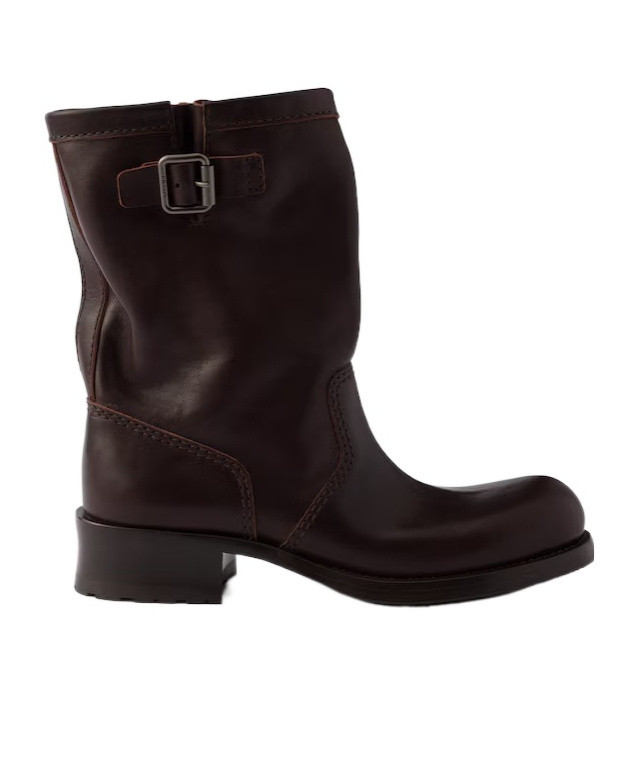 Prada Leather Mid-calf Boots In Brown