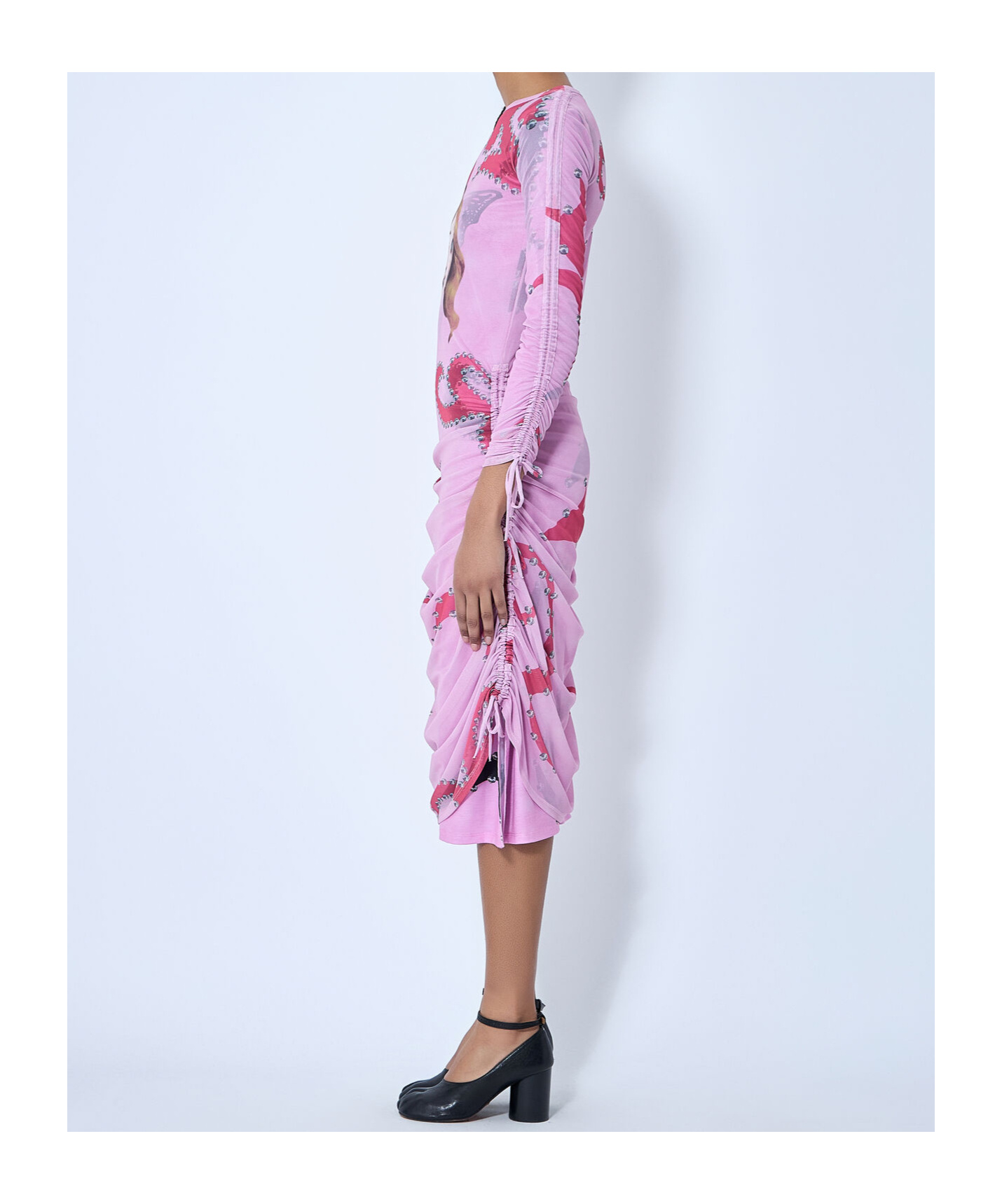 Chopova Lowena Ruched Printed Mesh Dress In Pink