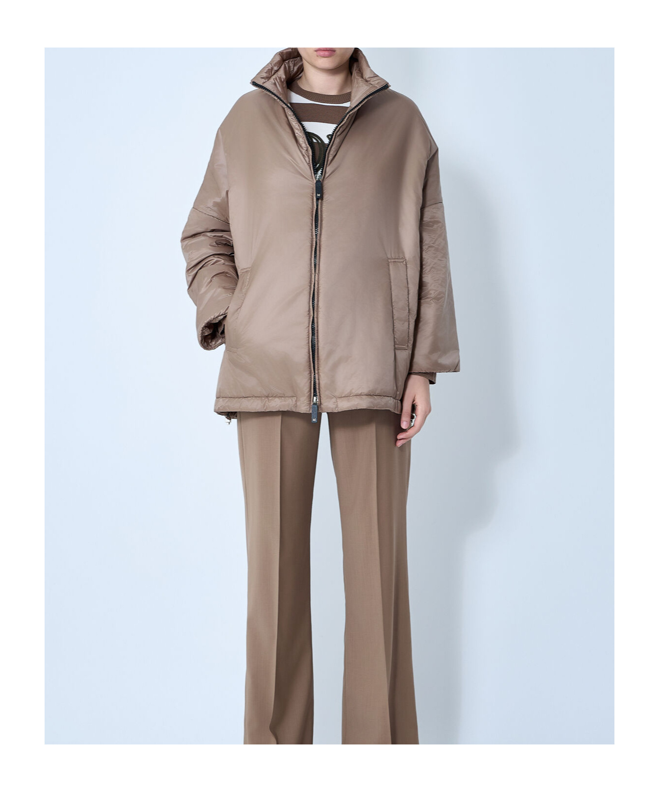 Max Mara Stand Collar Long Sleeve Casual Jacket In Neutral