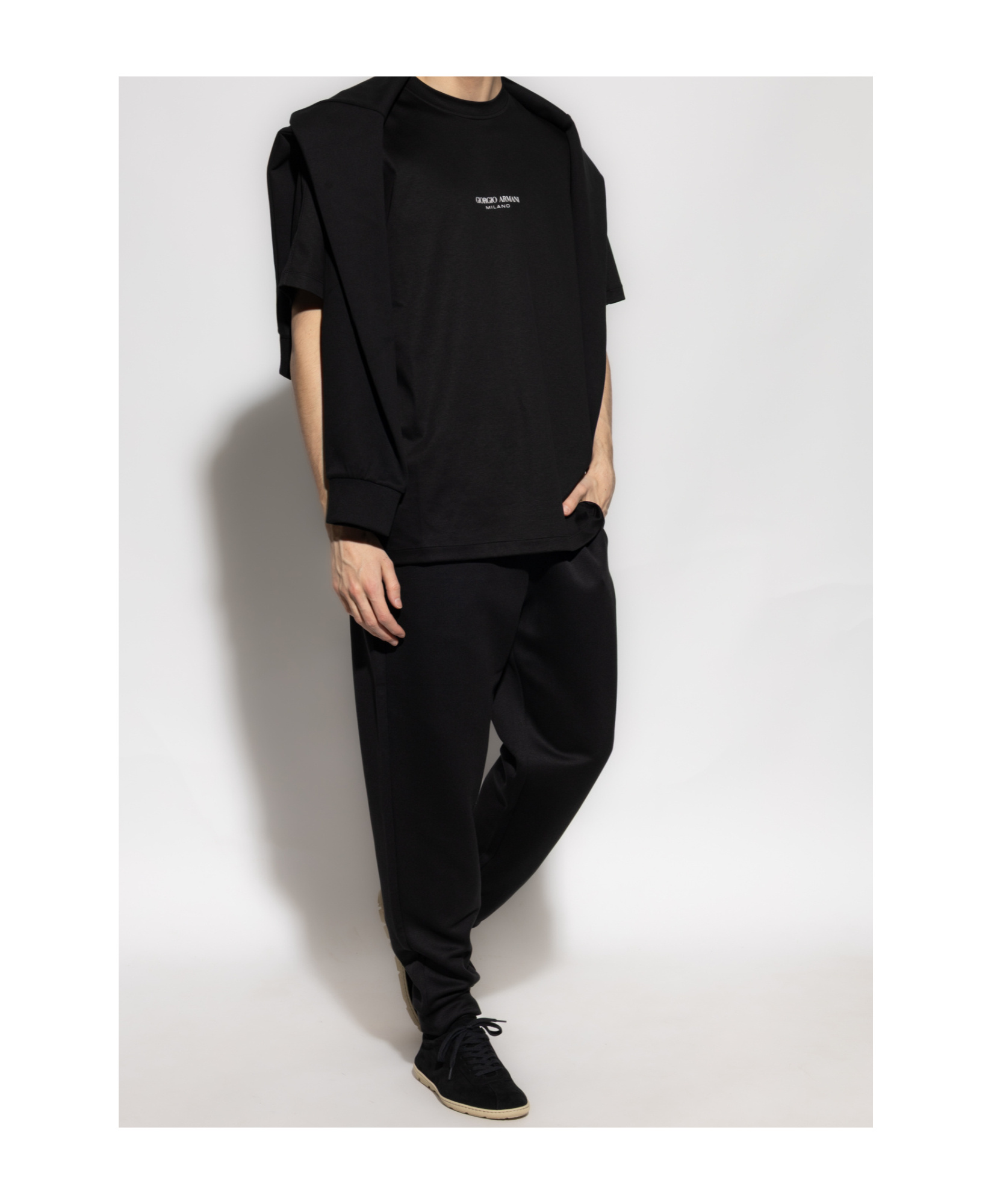 Giorgio Armani Elastic Waist Track Pants In Black