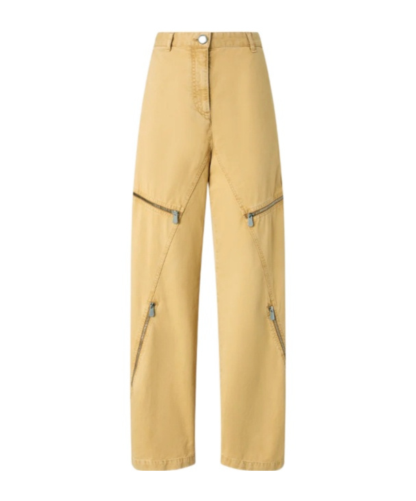Pinko Wide Cotton Trousers With Zip In Brown