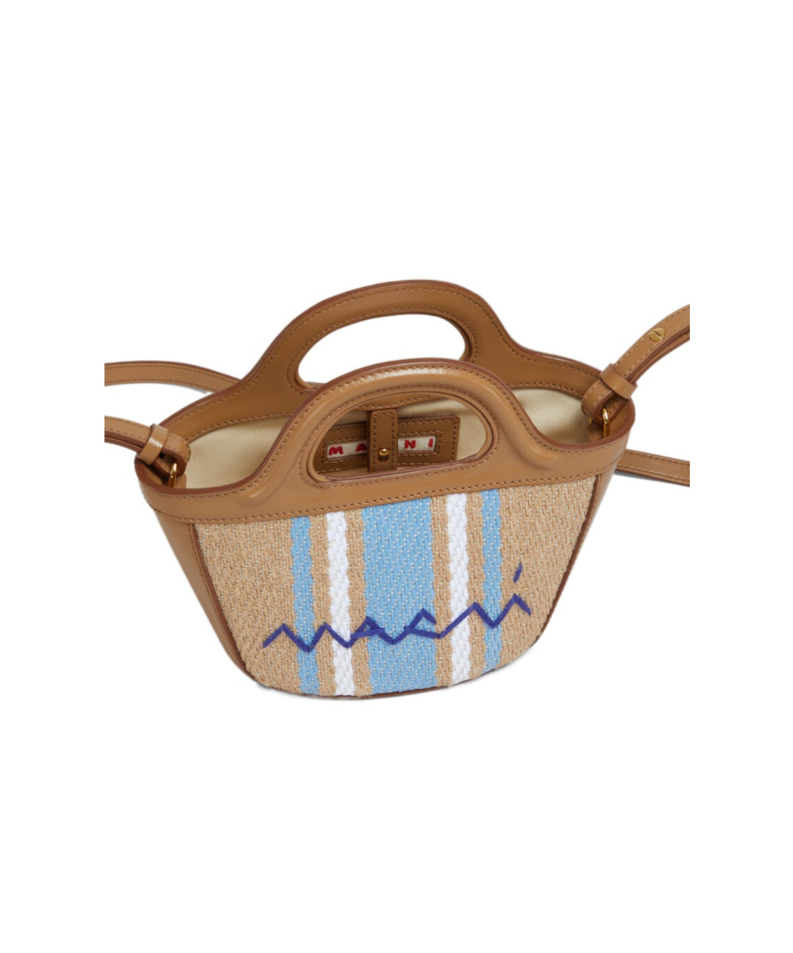 Marni Tropicalia Micro Leather And Embroidered Striped Faux Raffia Tote In Nude