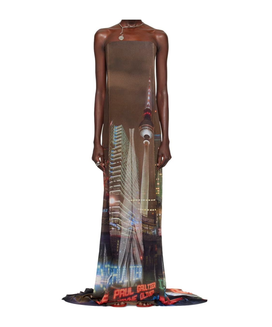 Jean Paul Gaultier X Shayne Oliver Printed Tulle Gown In Brown