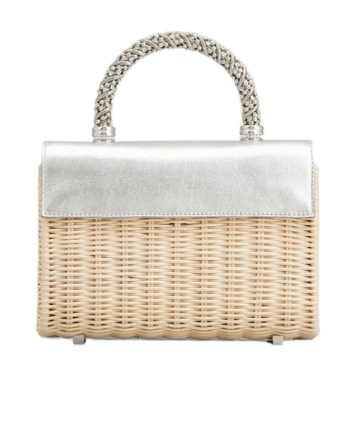 Roger Vivier Jewel Efflorescence Mini Bag In Leather And Rattan In Beige