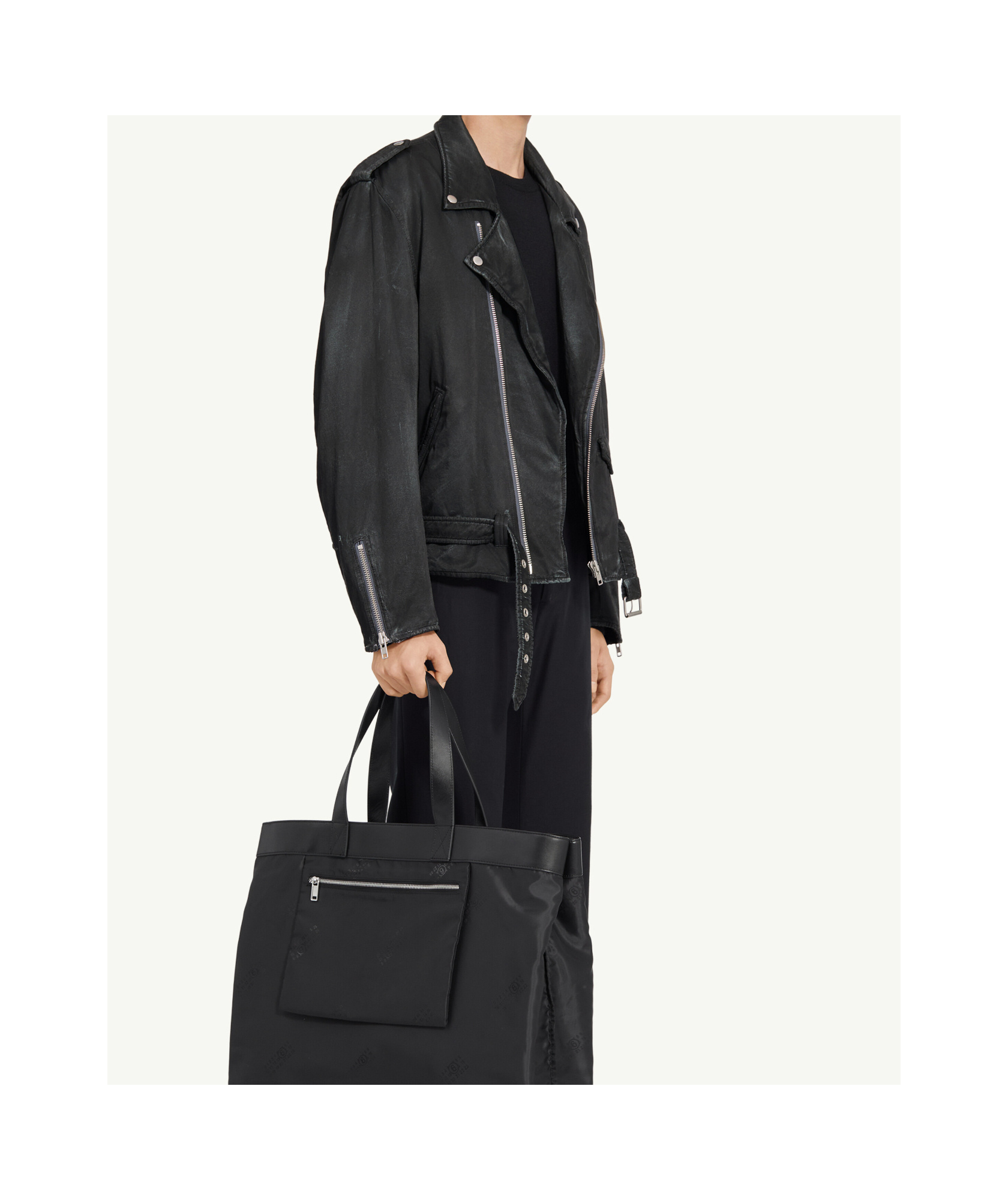 Mm6 Maison Margiela Men's Washed-effect Biker Jacket In Black