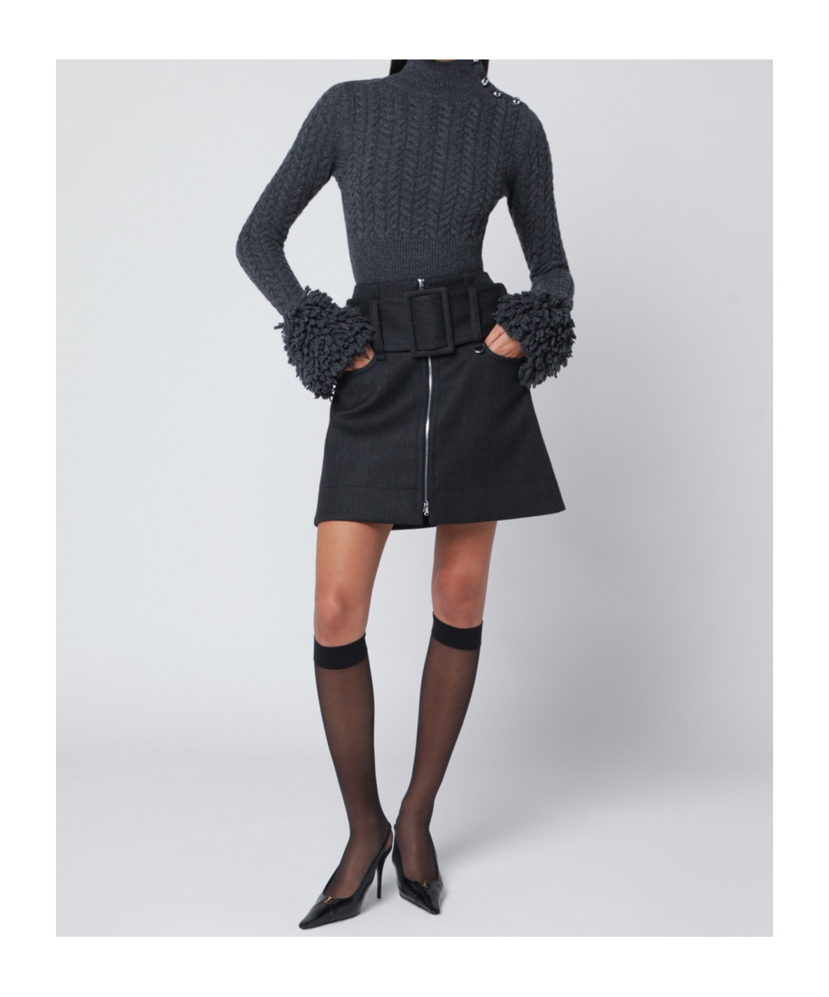 Patou Wool Cashmere Sweater Shoulder Button Detail In Black