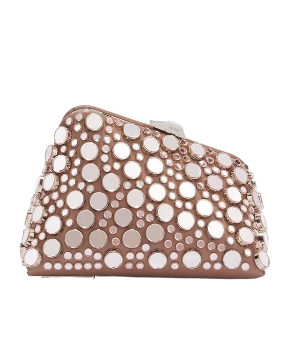 Attico Embellished Leather Midnight Clutch In Mud Color