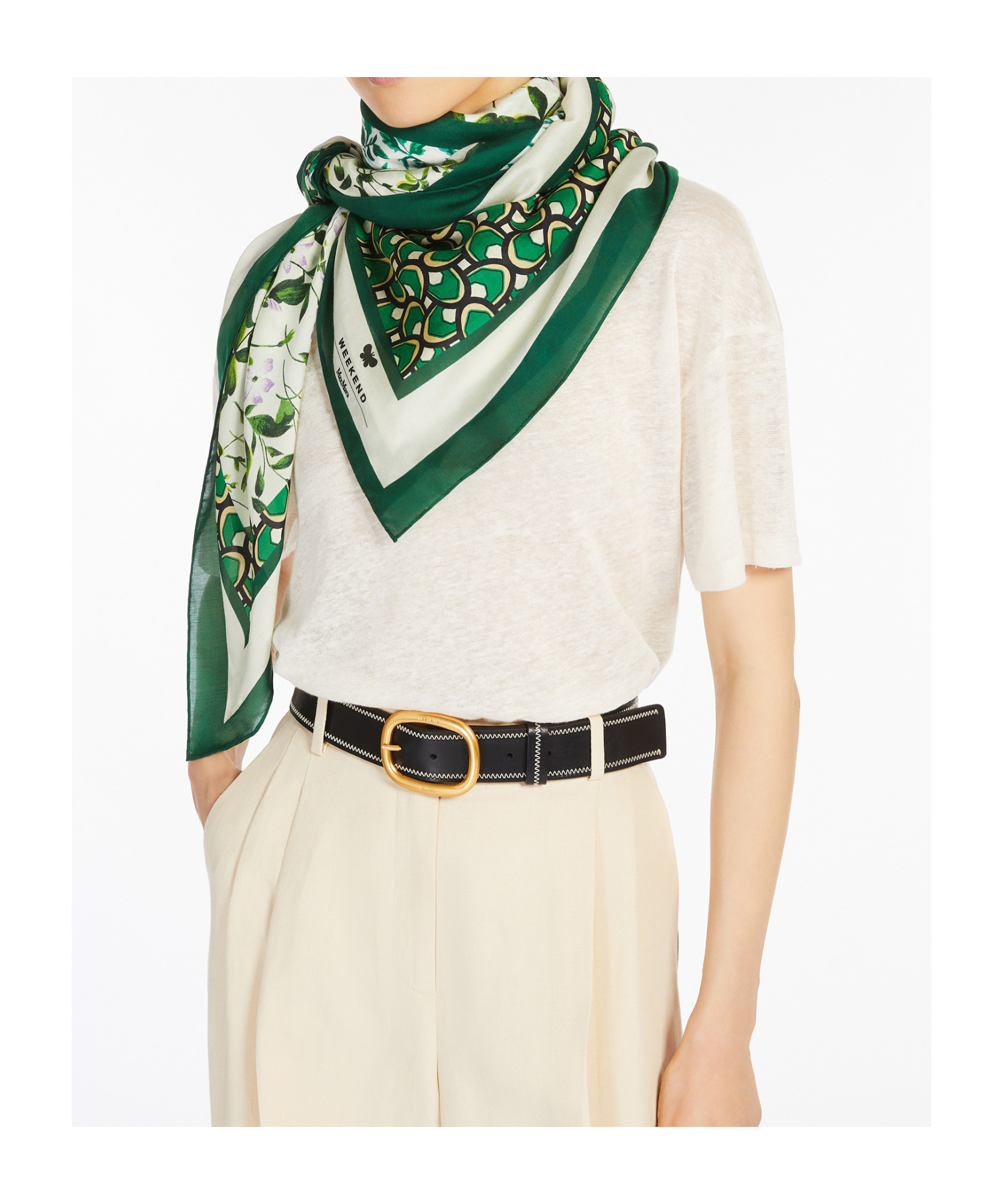 Weekend Max Mara Modal And Printed Silk Shawl In Green