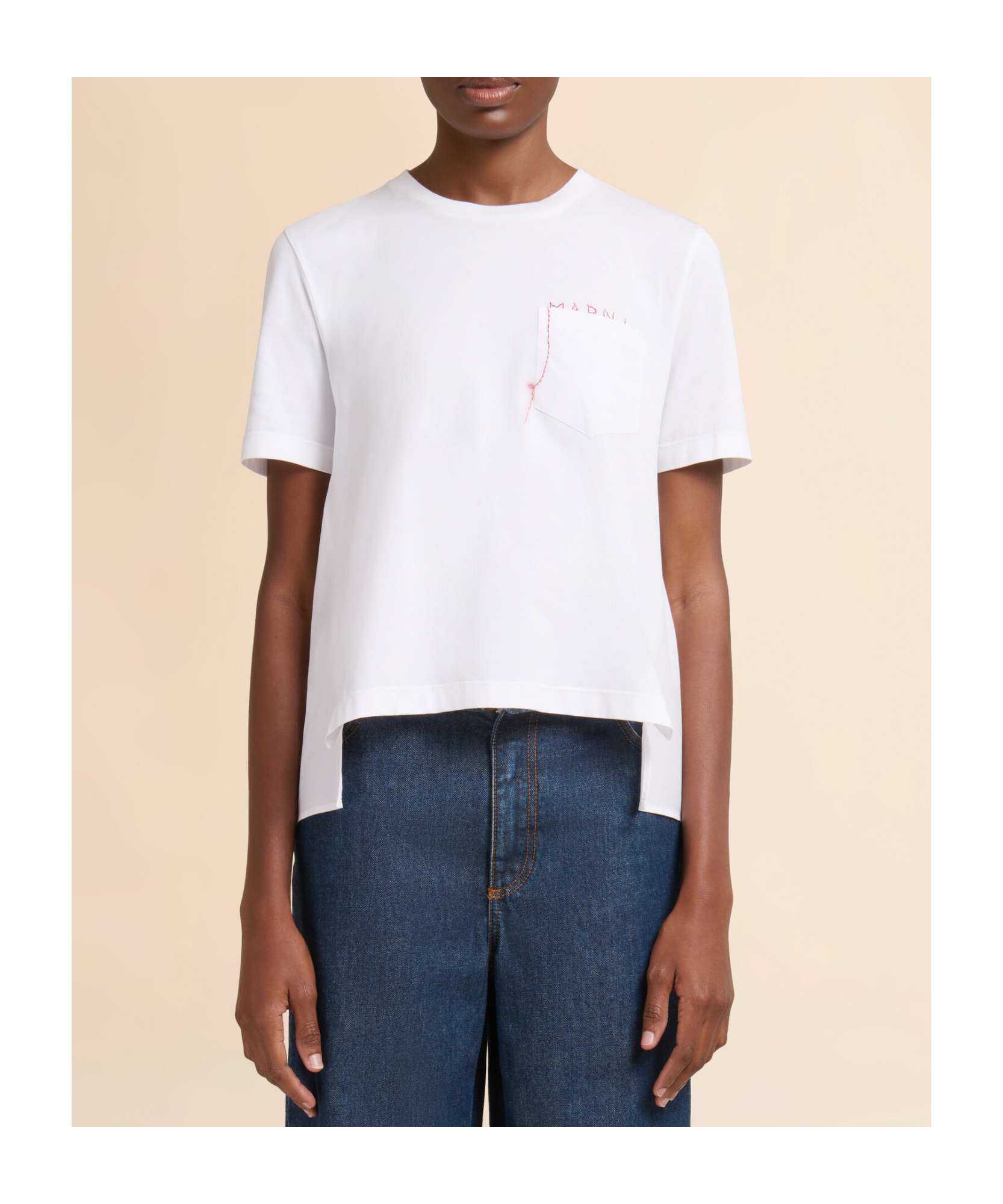 Marni Mending Logo Cotton Poplin Pocket T-shirt In White