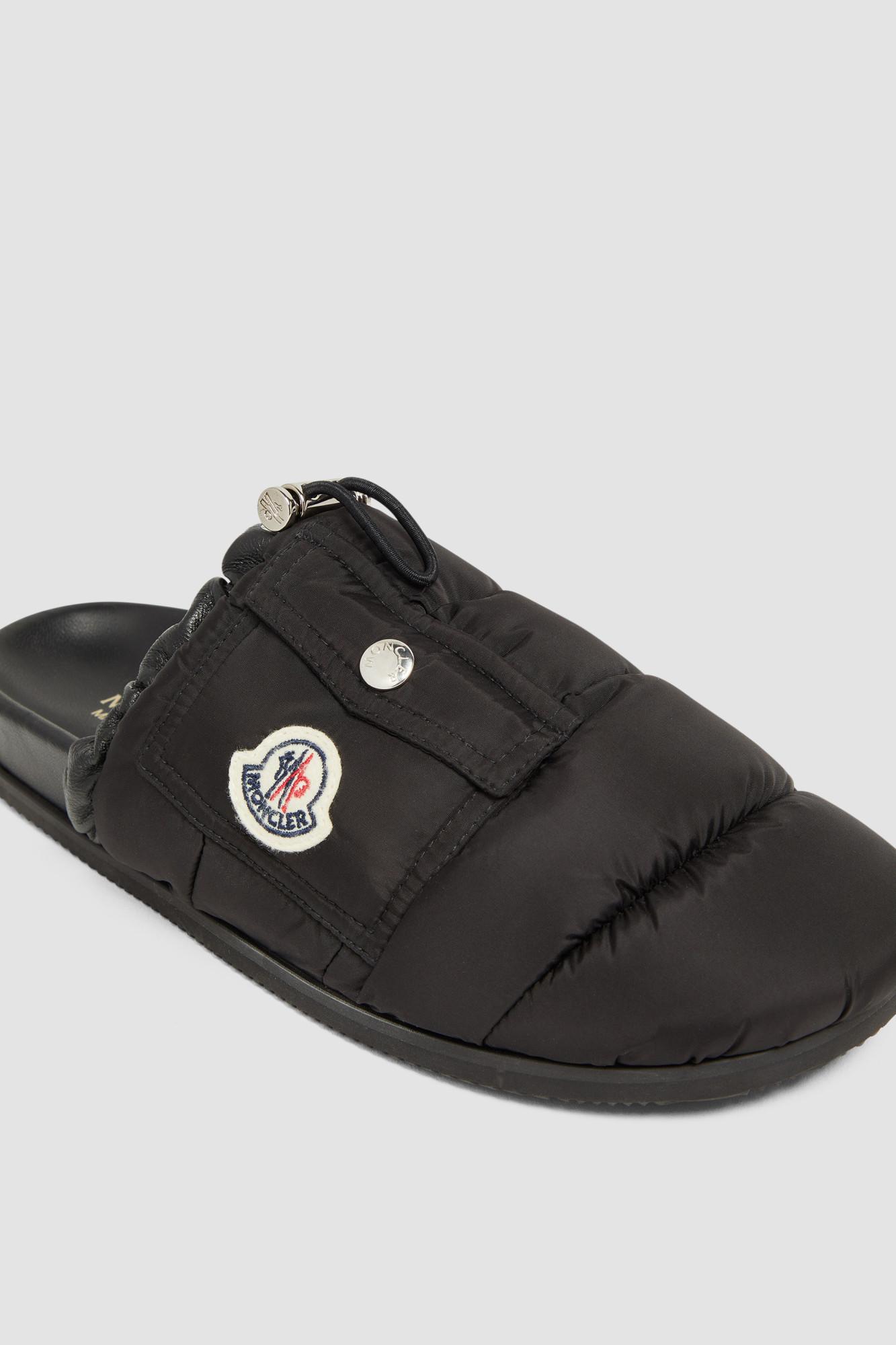 Shop Moncler Mon Pocket Padded Leather Mules In Black