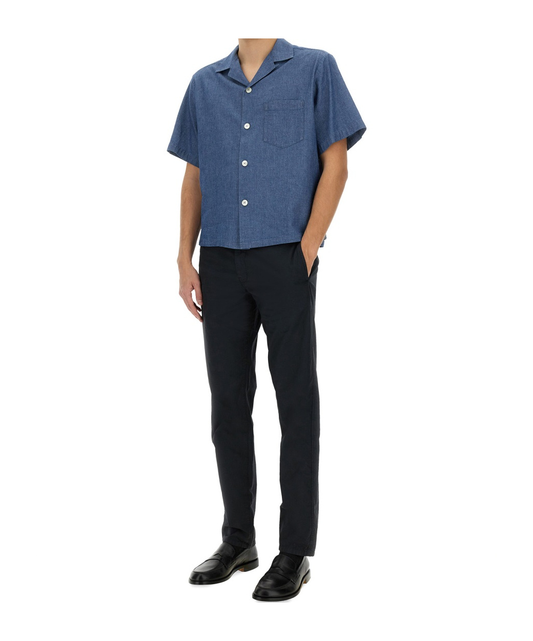 Aspesi Short Sleeves Spread Collar Chest Pocket Shirt In Blue