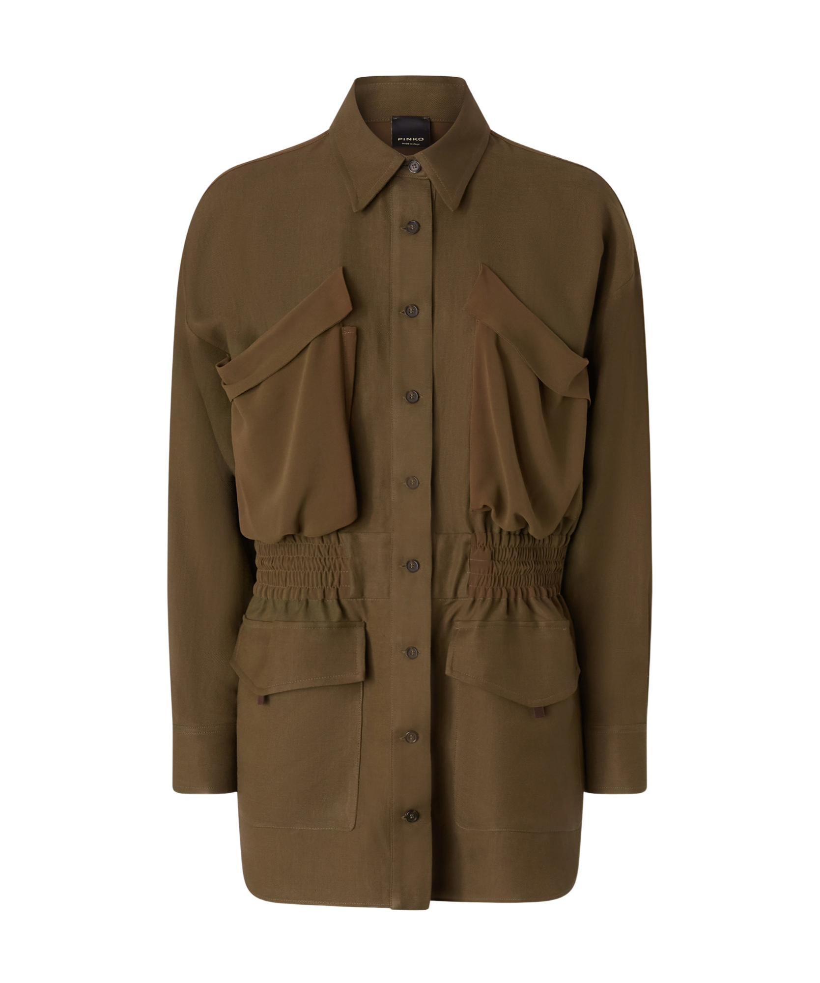 Pinko Lightweight Shacket With Pockets In Verde