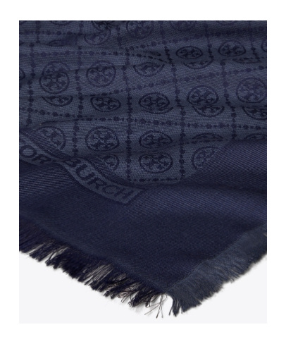 Tory Burch T Monogram Jacquard Scarf In Black