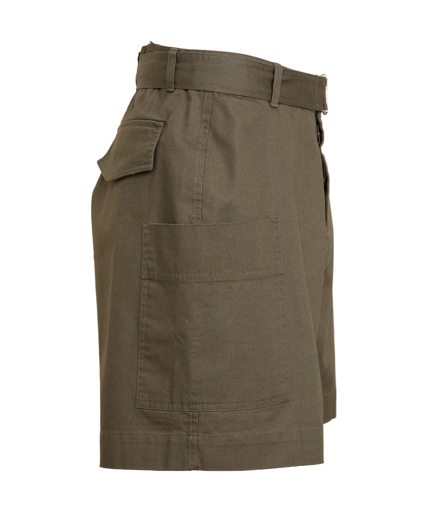 Officine Generale Daryl Belted Bermuda Shorts In Olive Night