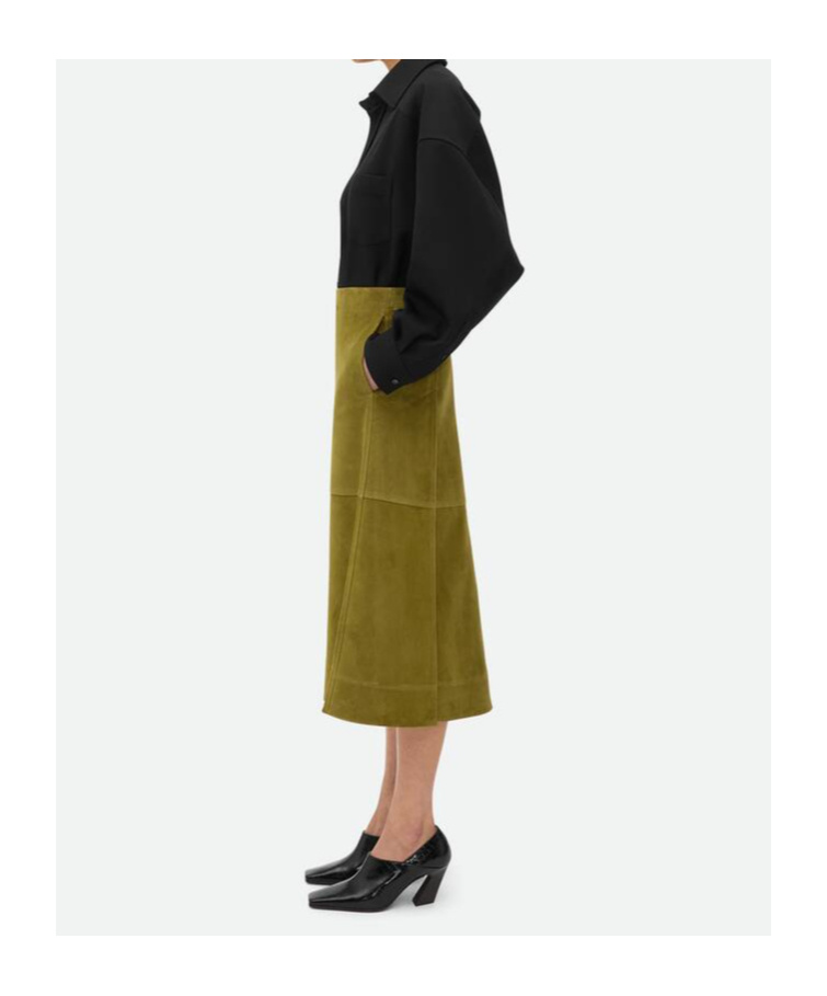Bottega Veneta Suede Leather Midi Skirt Clothing In Green