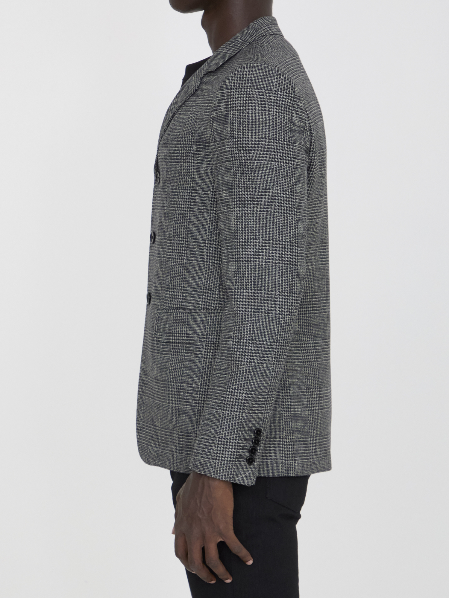 Celine Prince Of Wales Checked Wool Blazer In Black