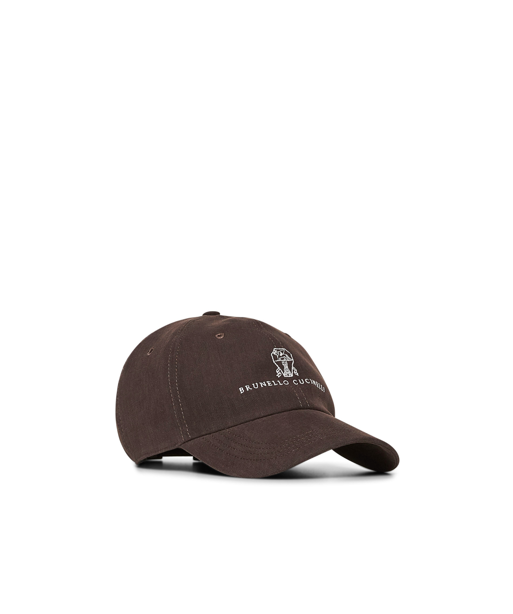 Brunello Cucinelli Men Linen Baseball Hat With Frontal Logo In Brown