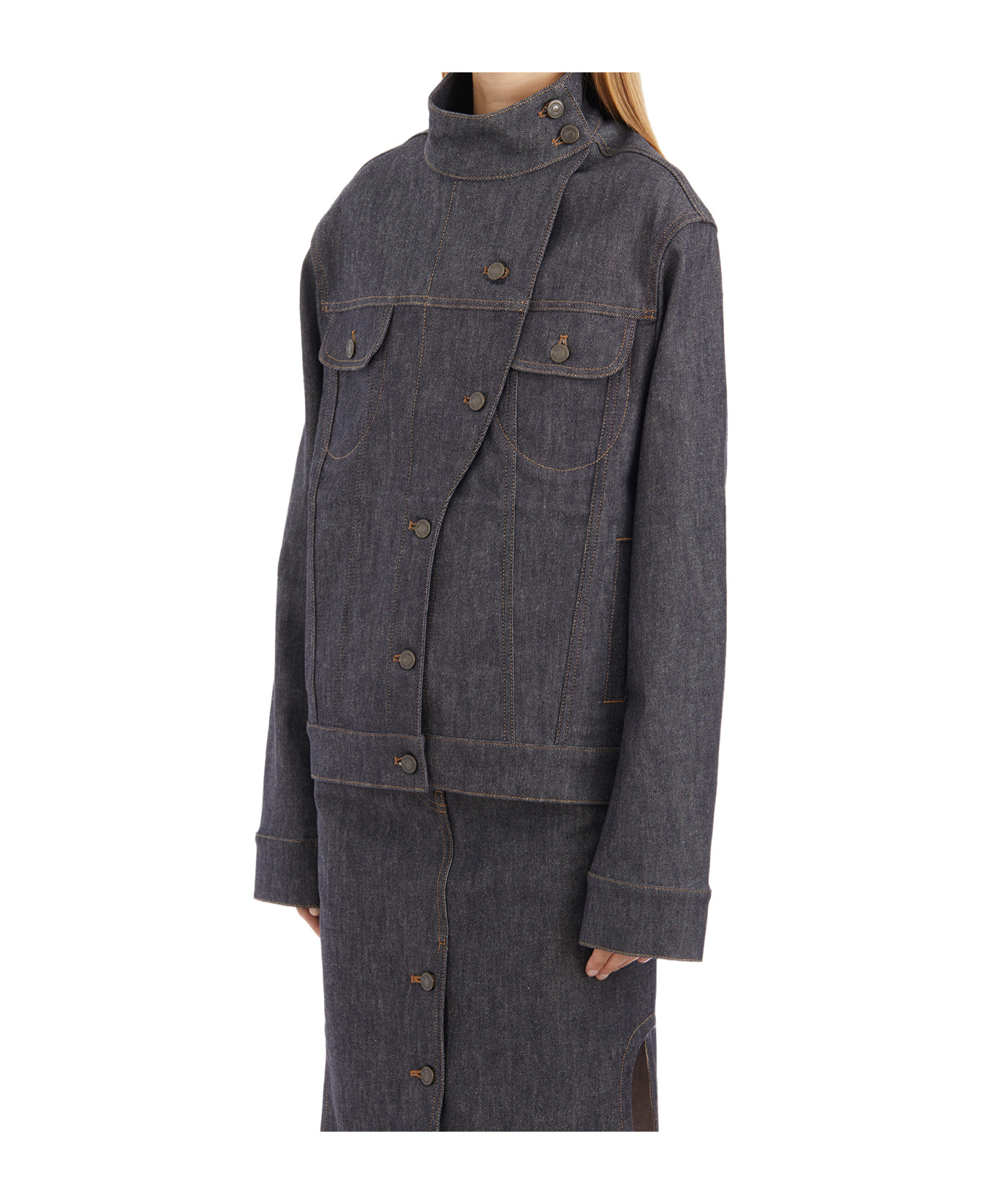 Courrèges Long-sleeved Denim Coat In Black