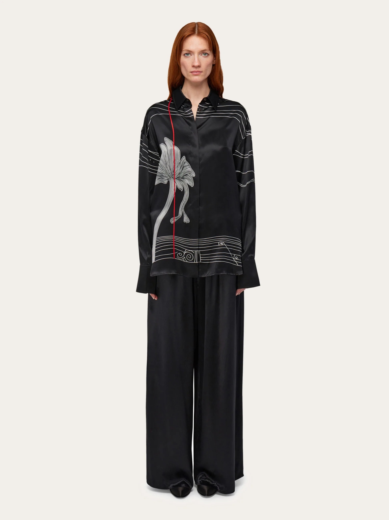 Ferragamo Black Silk Satin Shirt In Black