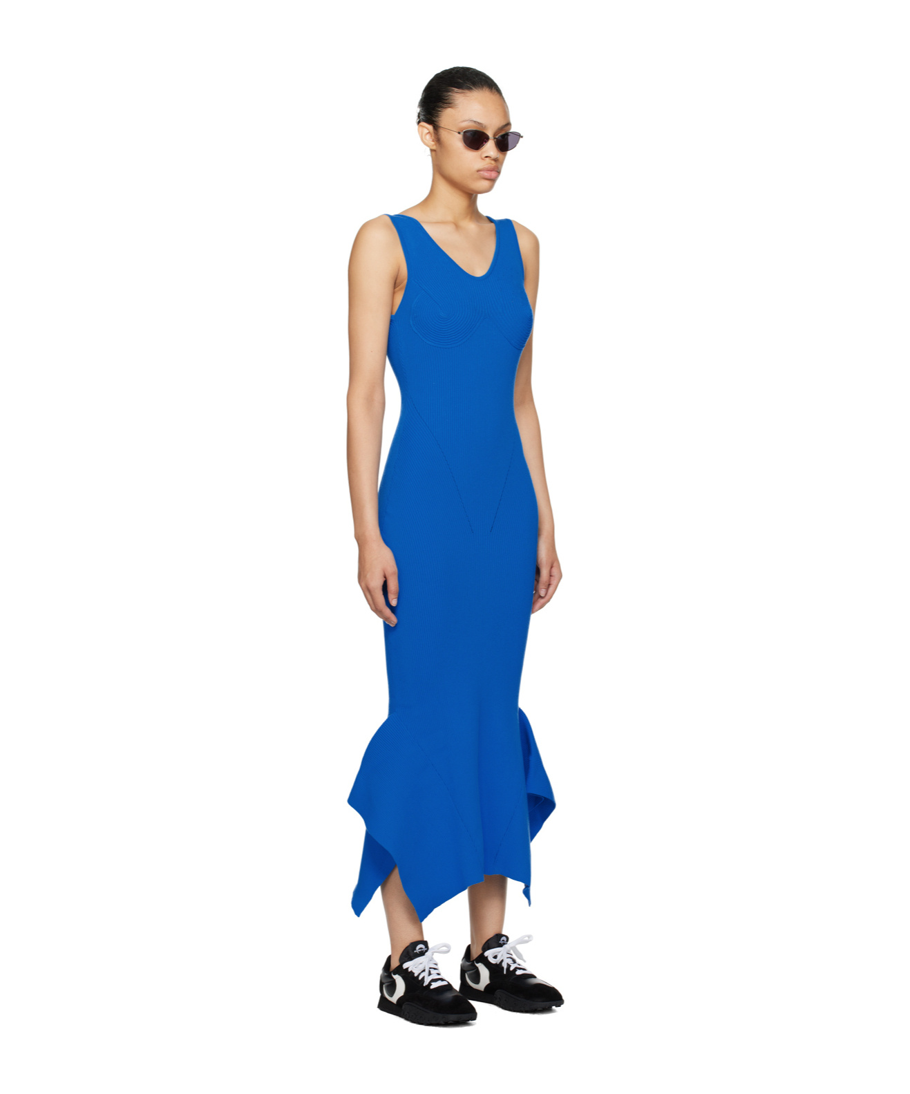 Marine Serre V-neck Dress With Bare Back In Blue