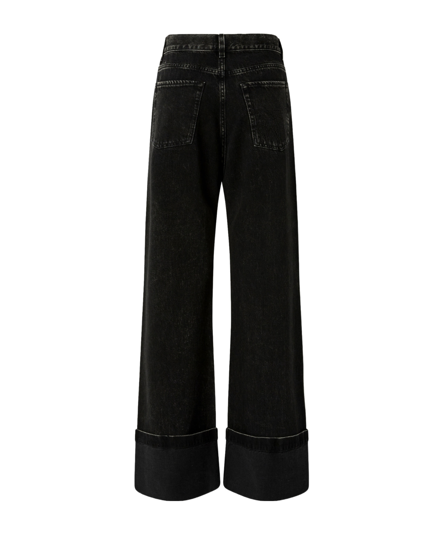 Pinko Wide-leg Denim Jeans With Fixed Cuff In Black