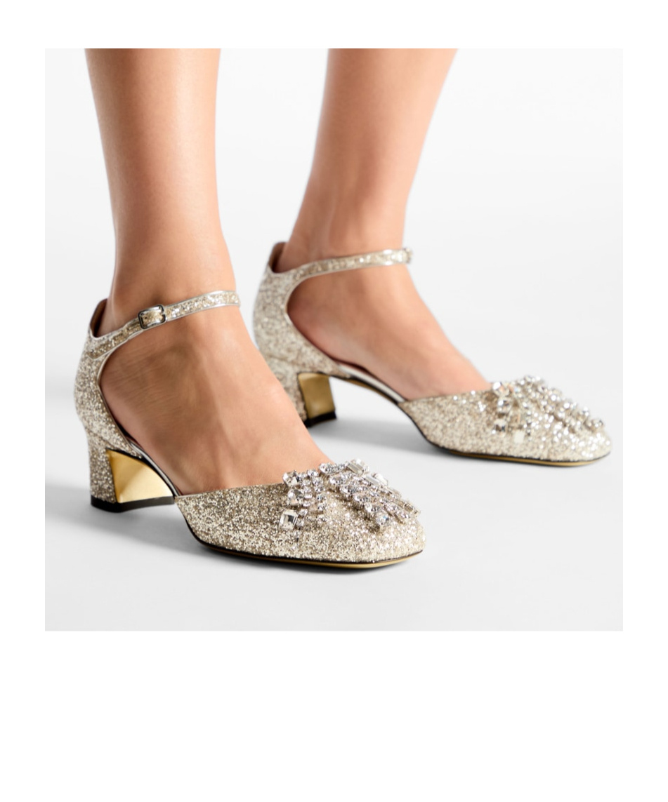 Jimmy Choo Decollete In Glittered Fabric In Nude