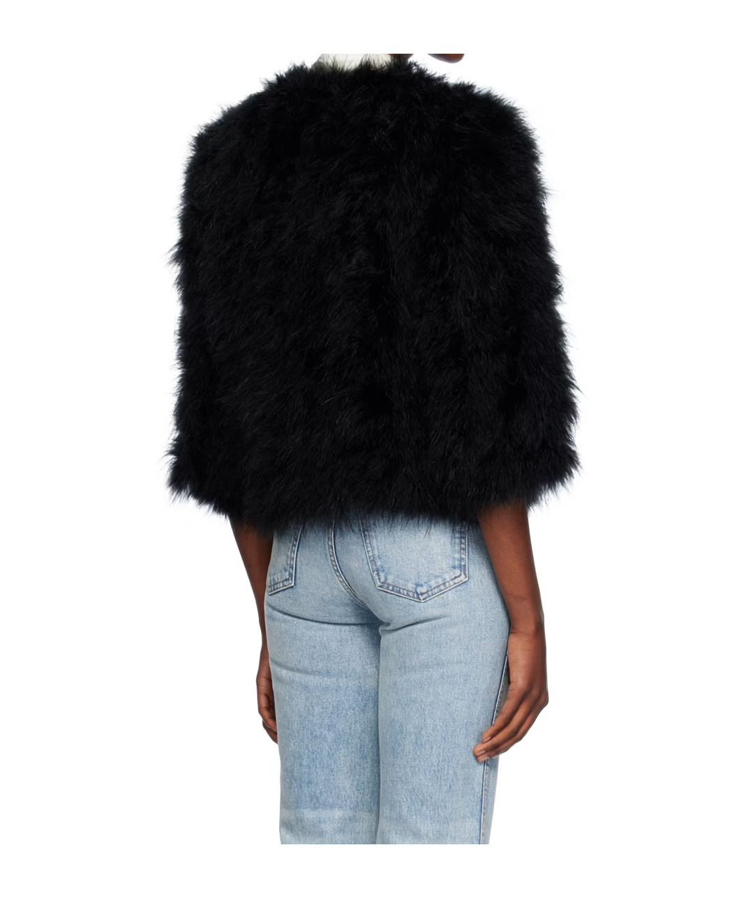 Yves Salomon Cropped Quarter Sleeve Casual Coat In Black