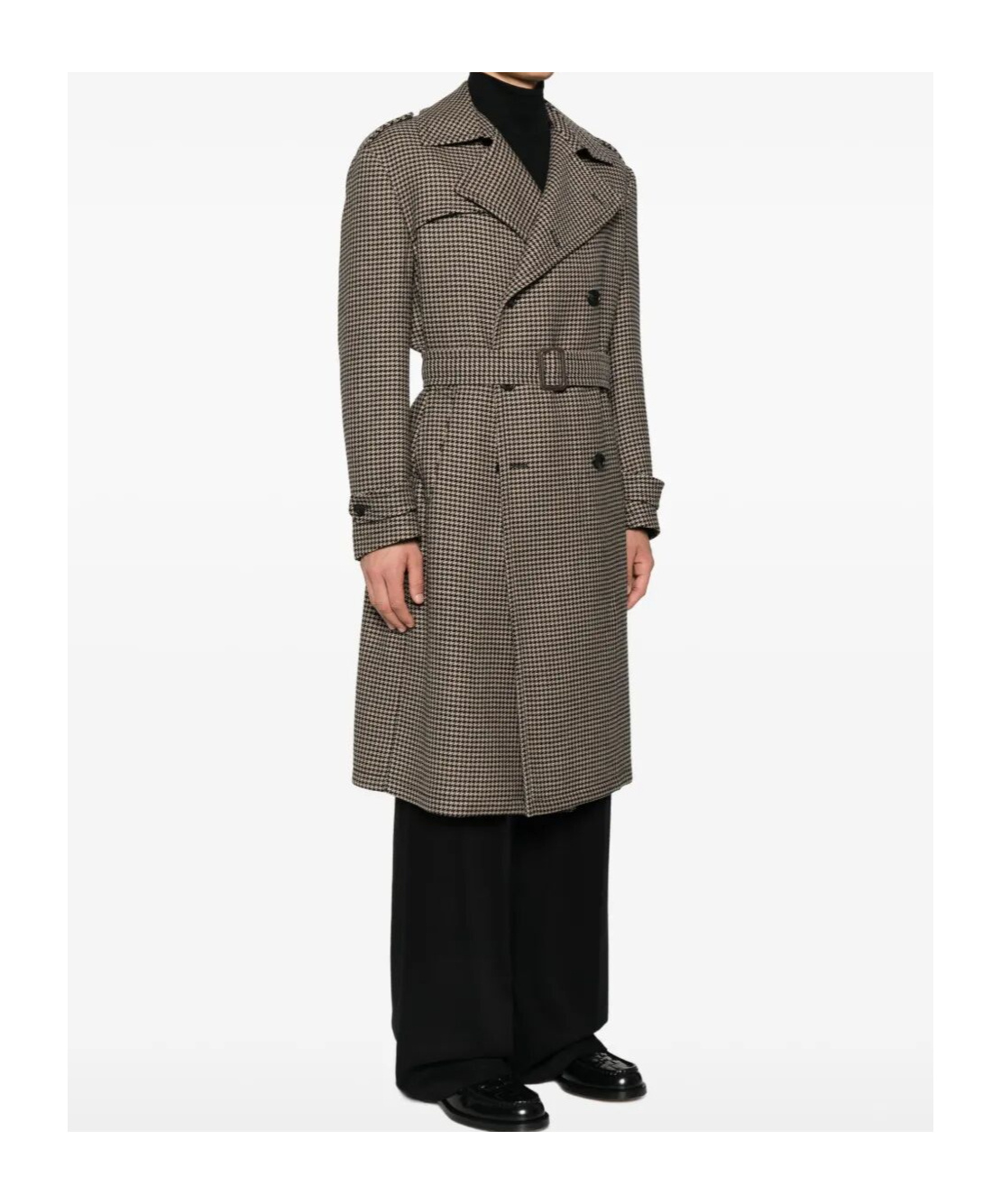 Tagliatore Houndstooth Double-breasted Coat In Brown