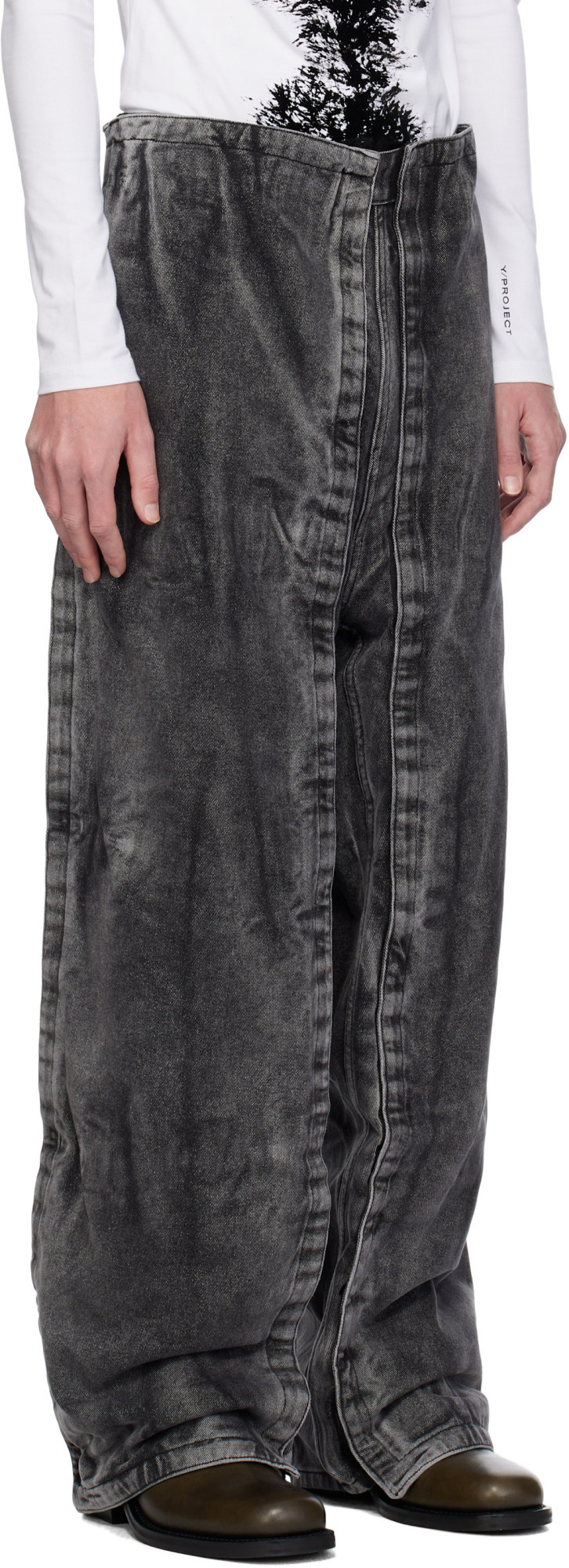 Y/project Y Project Baggy Jeans With Removable Panels Men In Black