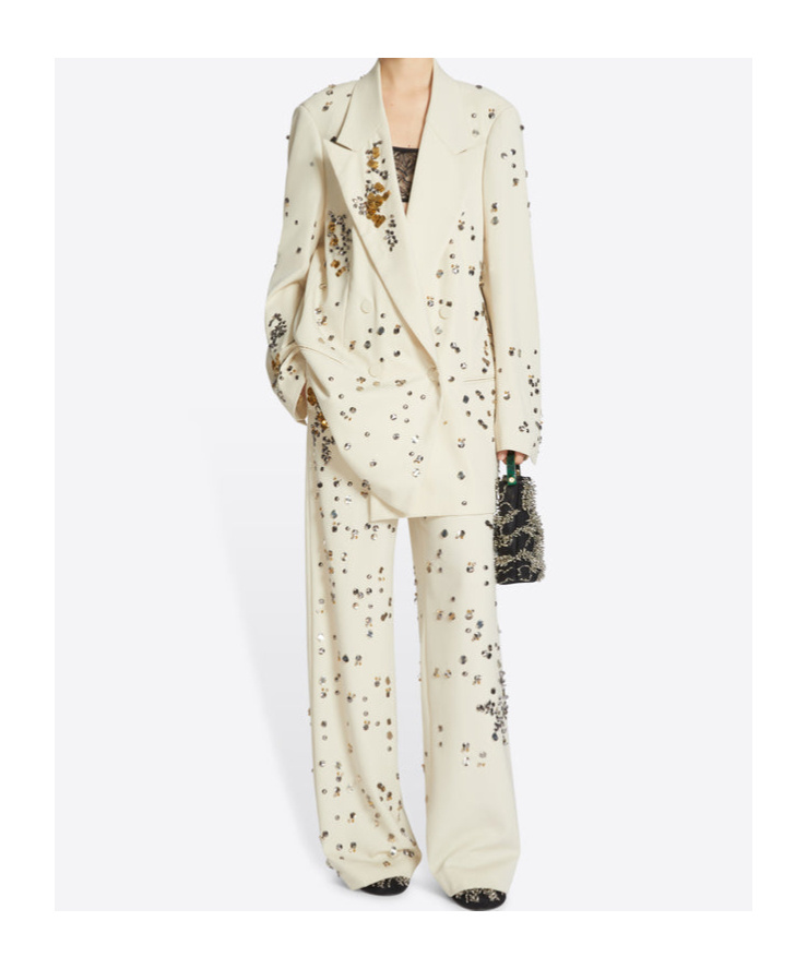 Dries Van Noten Embellished Wool Blazer In Cream
