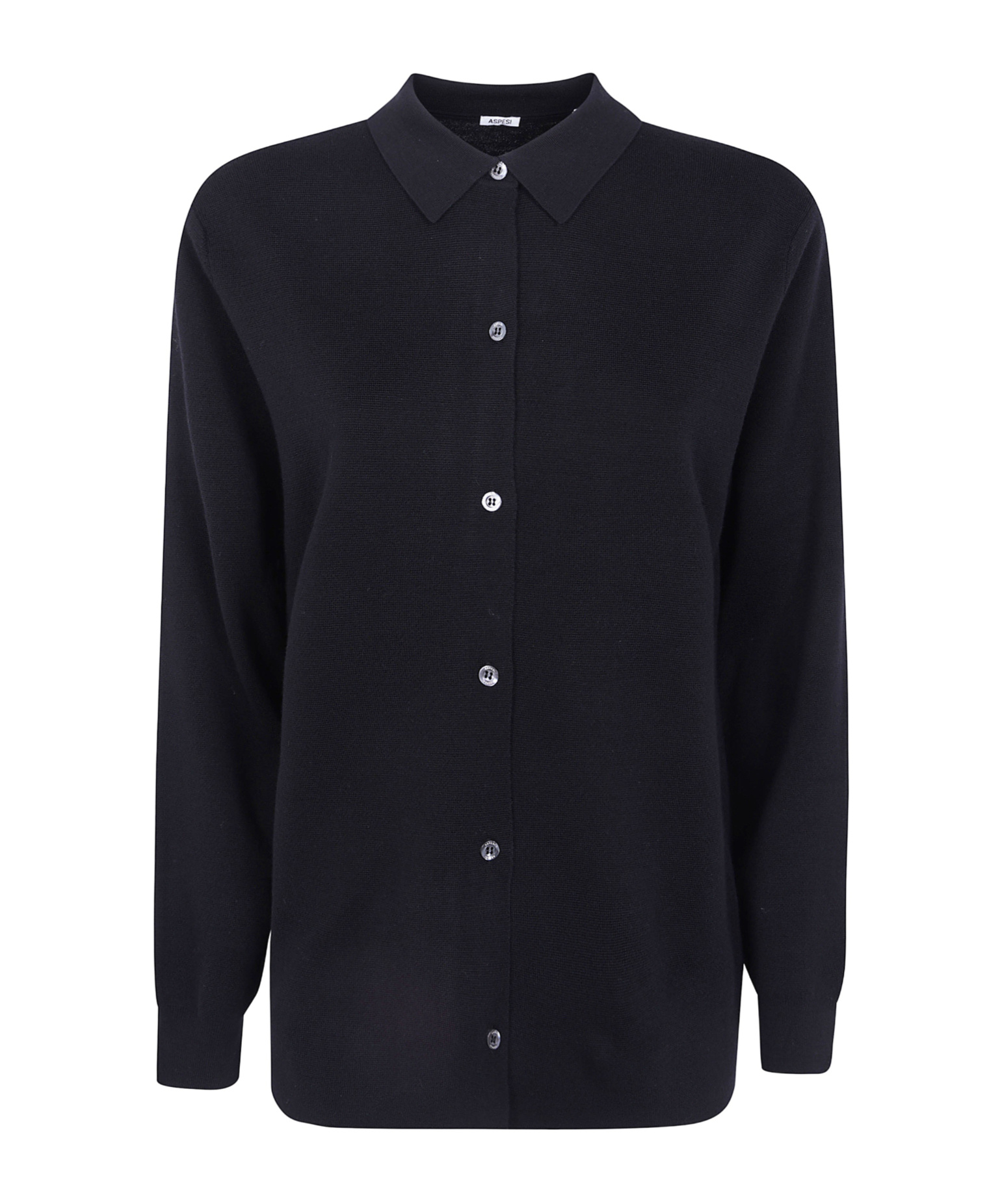 Aspesi Button-front Long-sleeve Knit Top In Black