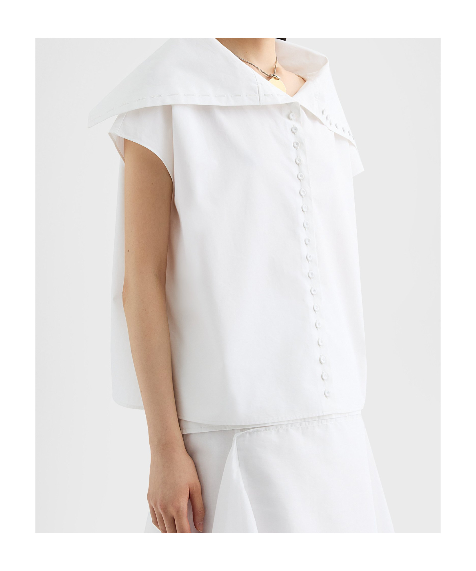 Jil Sander Cotton Poplin Caped Top In White