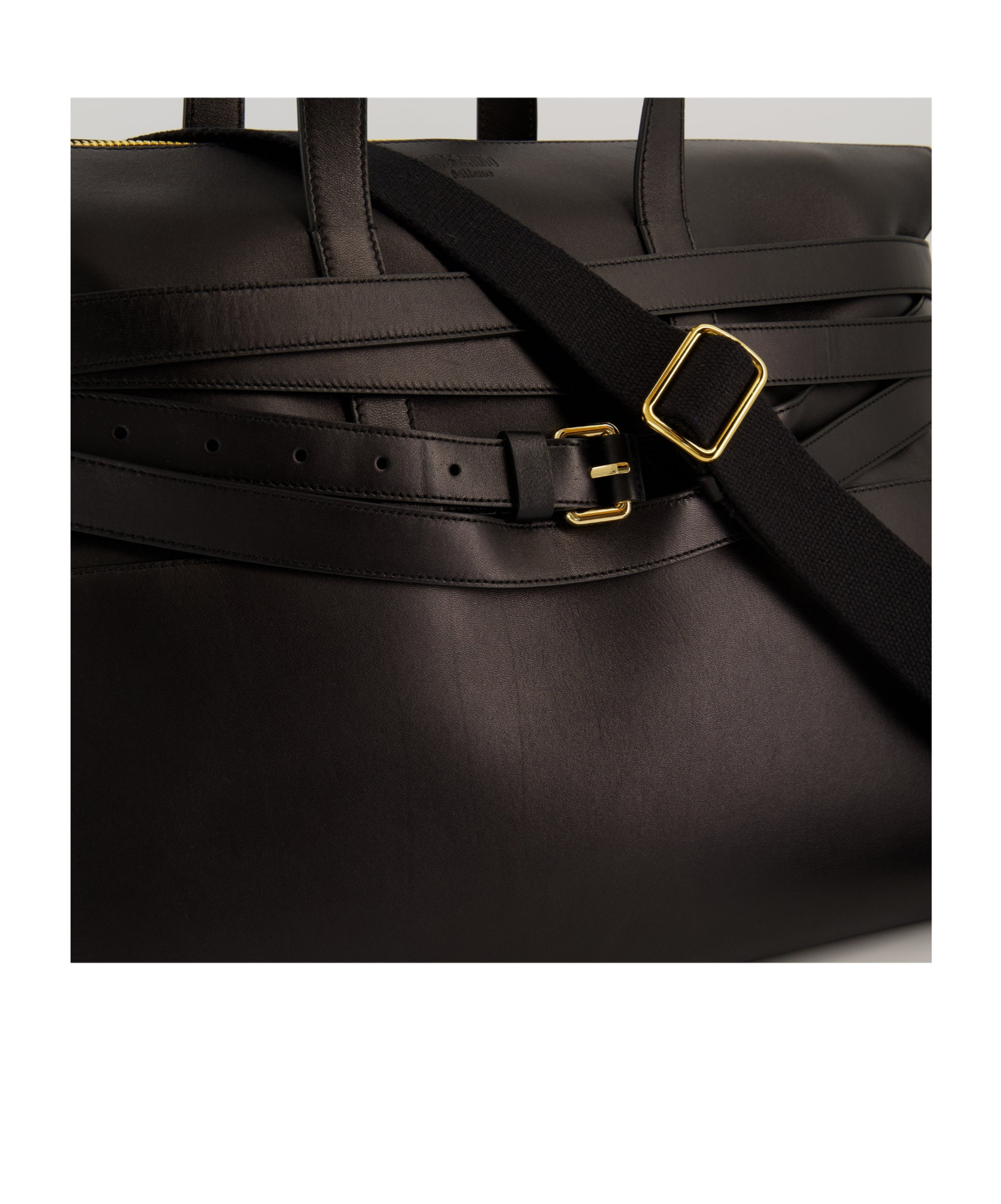 Moschino Belted Leather Tote Bag In Black