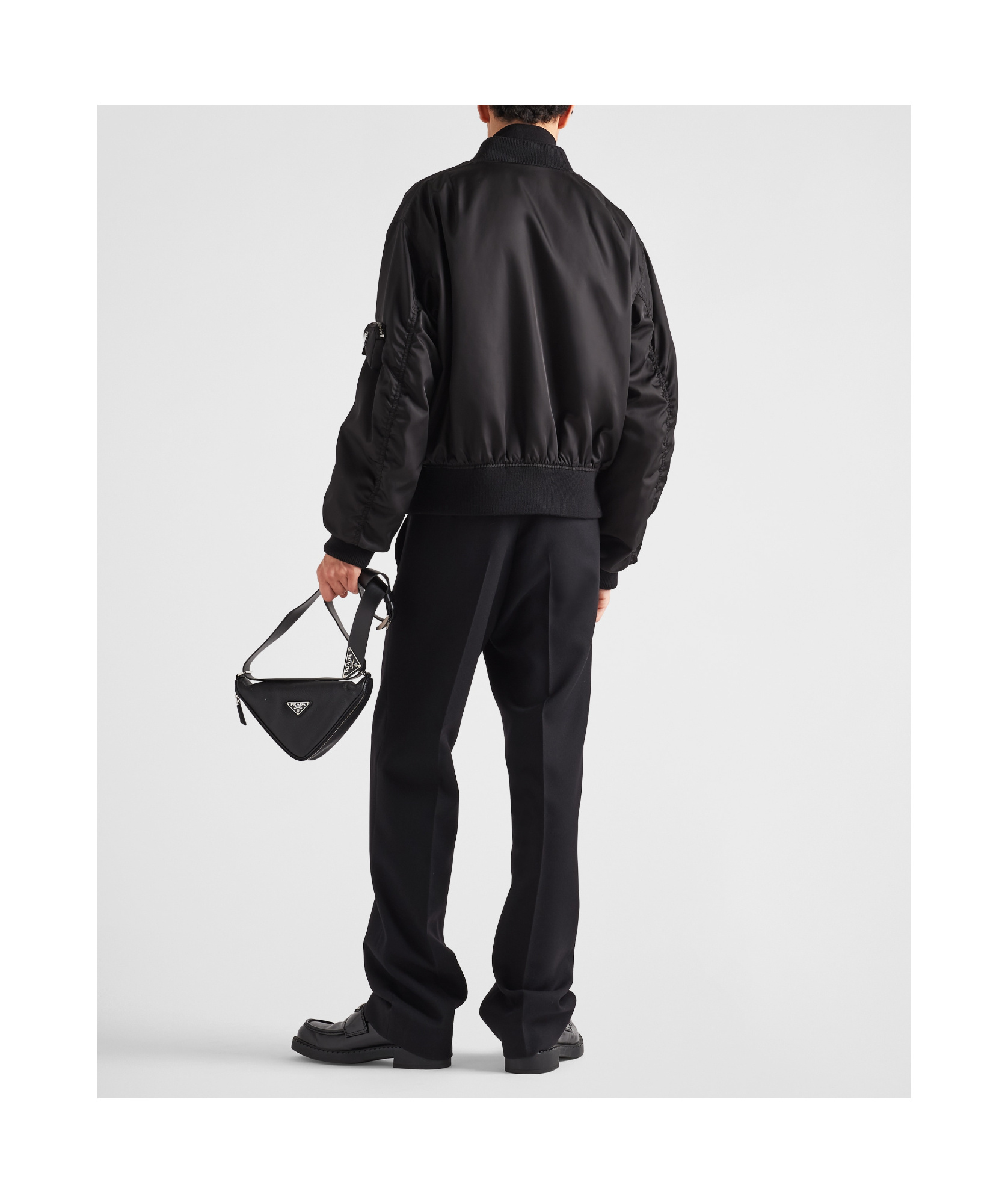 Prada Logo Plaque Bomber Jacket In Black