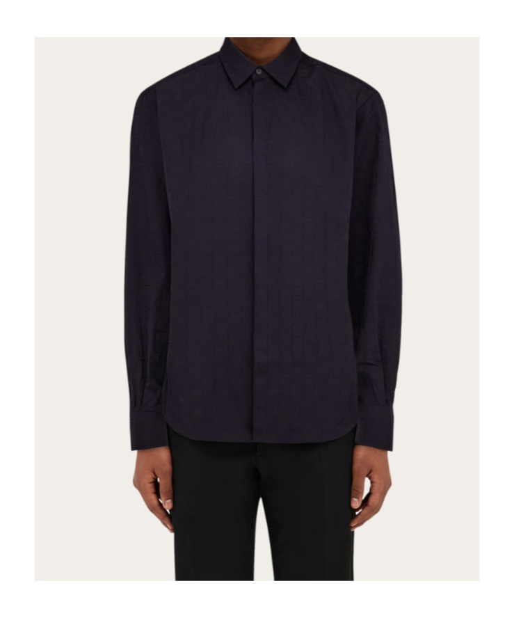 Ferragamo Monogram Sport Shirt In Blue