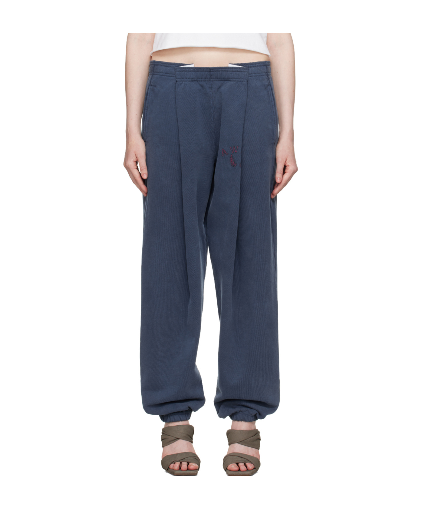 Alexander Wang T Navy Logo Waistband Pleated Sweatpants In Blue