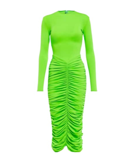 Alex Perry Presley Ruched Midi Dress In Green