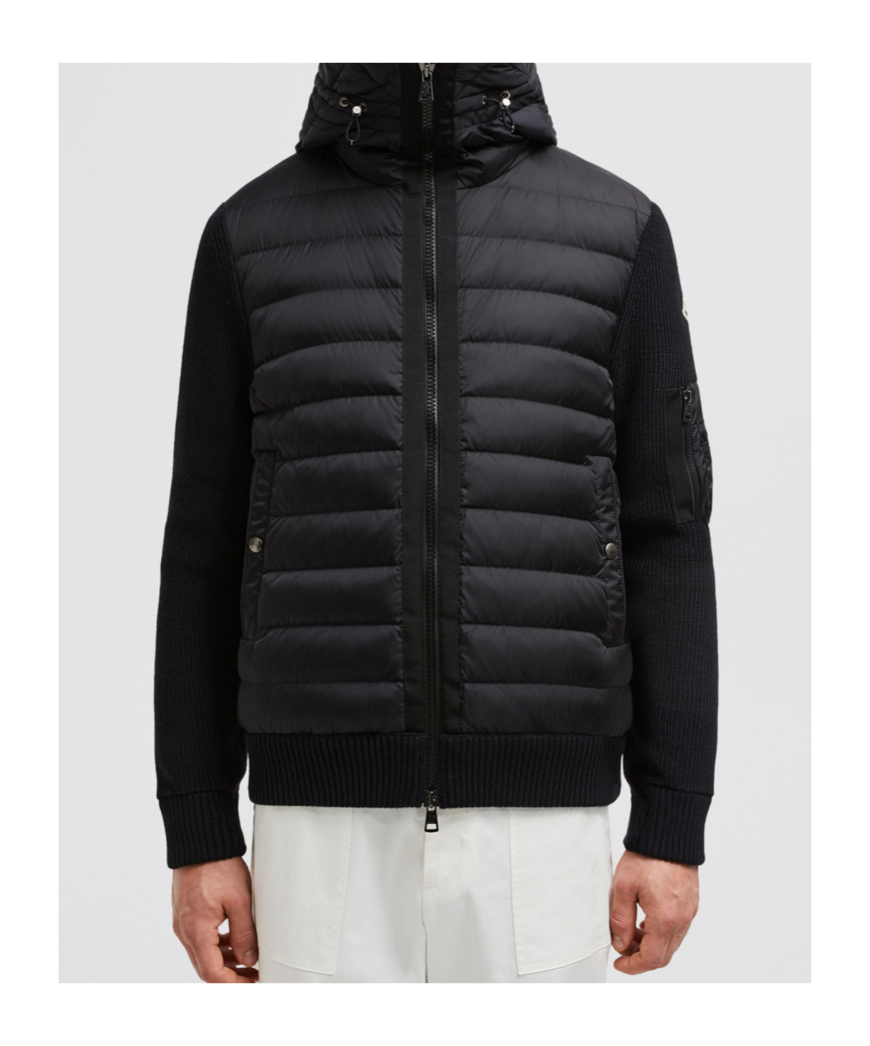 Moncler Mens Black Hybrid Padded Knitted Cardigan Xxl In Black