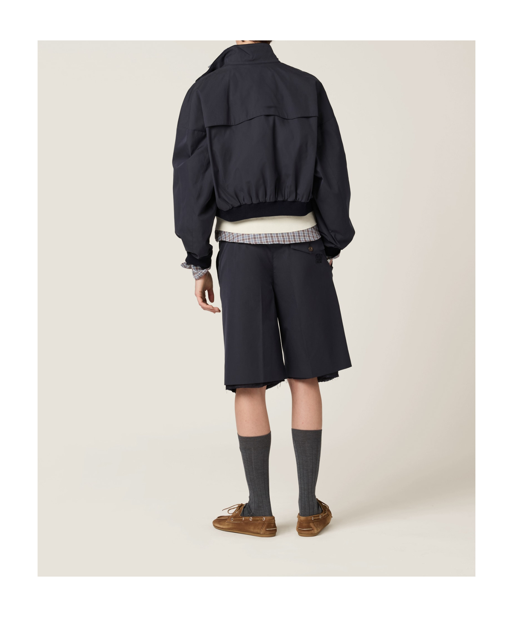 Miu Miu Cotton-blend Panama Blouson Jacket In Gray