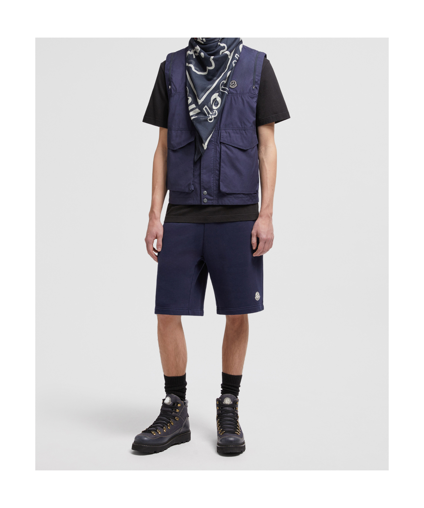 Moncler Loose Fit Cotton Bermuda Shorts In Blue Coral
