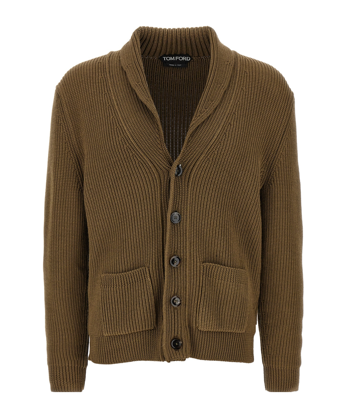 Tom Ford Ribbed Texture Shawl Collar Front Pockets In Green