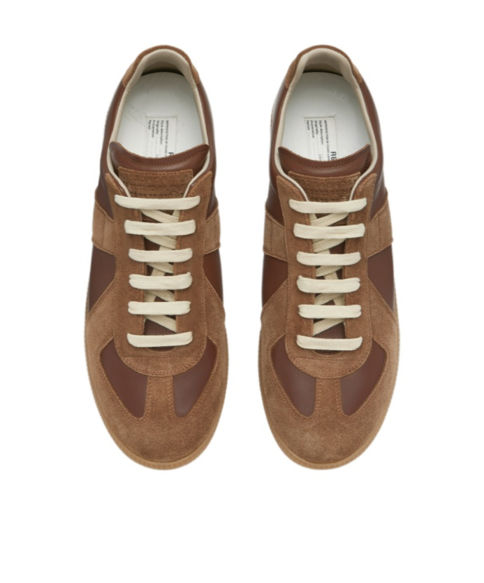 Maison Margiela Brown Suede Panel Low-top Sneakers In Brown