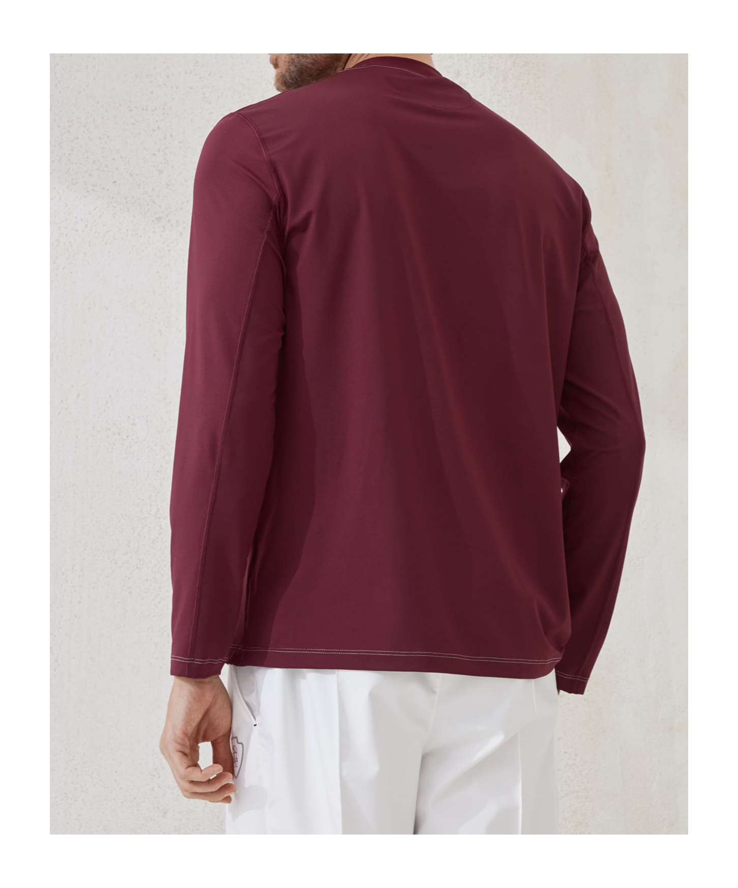 Brunello Cucinelli Comfort Nylon Long Sleeve T-shirt With Logo In Burgundy
