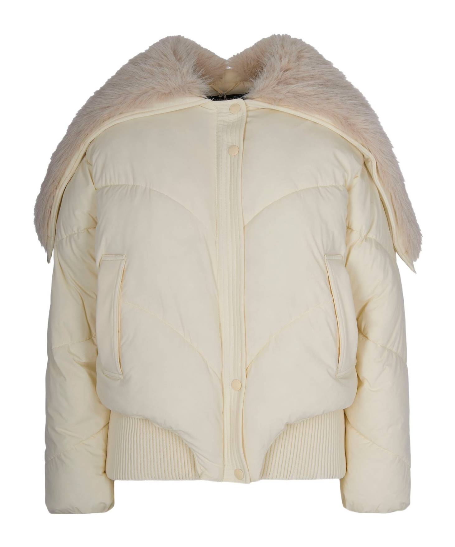Patrizia Pepe Oversized Short Bomber Jacket With Fluffy Collar In Wooly White In Neutral