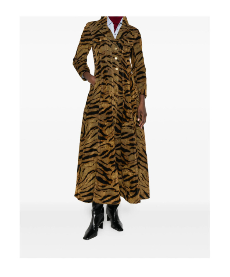 Ganni Tiger-pattern Button-up Maxi Dress In Multi