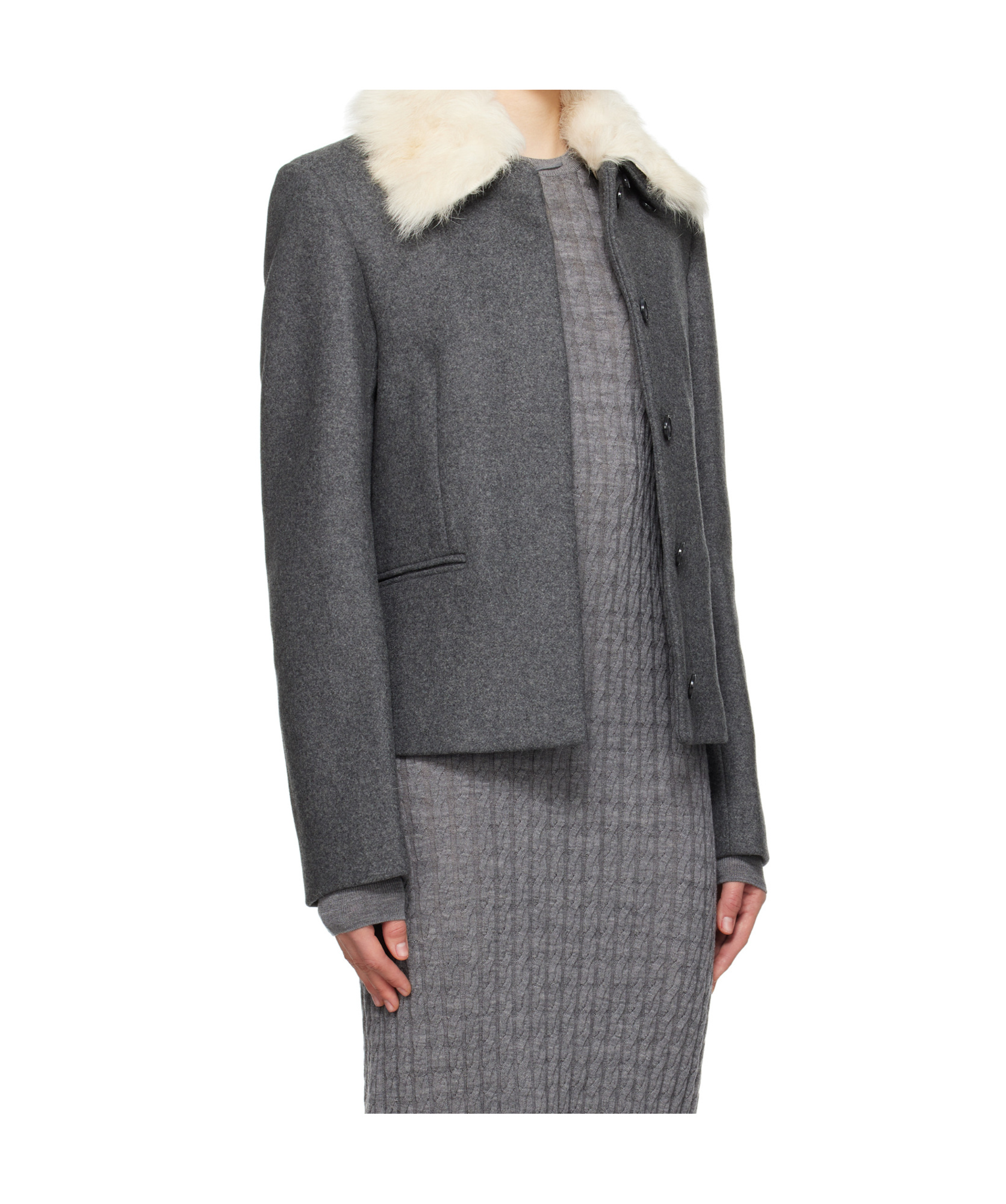 Totême Gray Shearling Collar Jacket In Gray