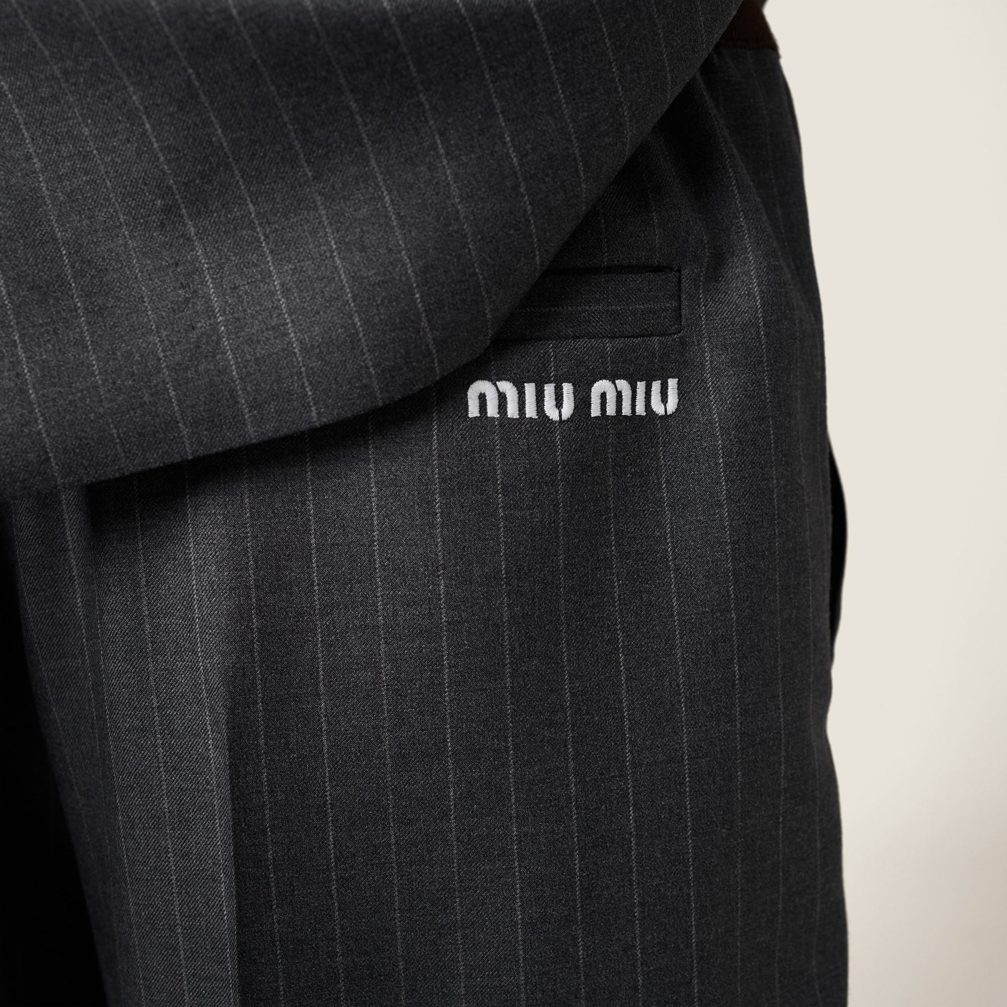 Miu Miu Pinstripe Pleated Wide-leg Drawstring Pants In Blue