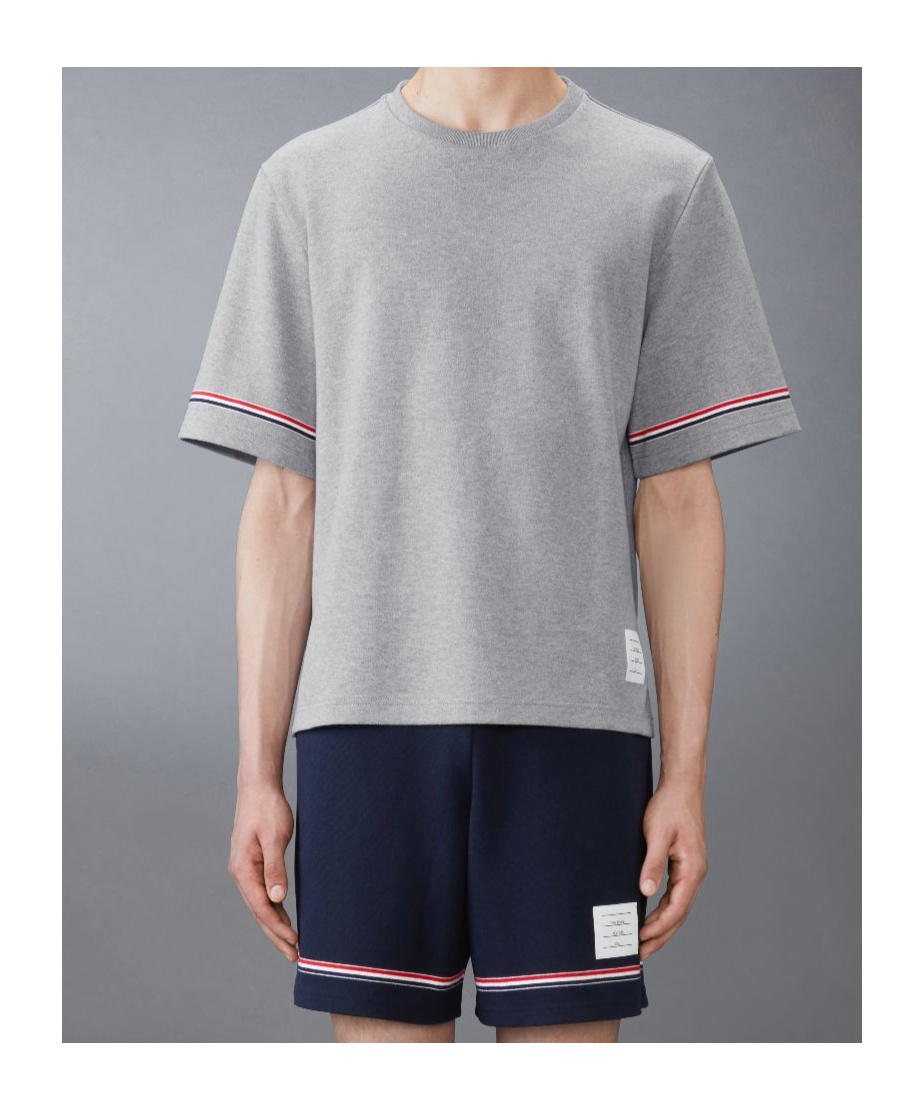 Thom Browne Asymmetric Hem T-shirt Stripe Detail In Gray