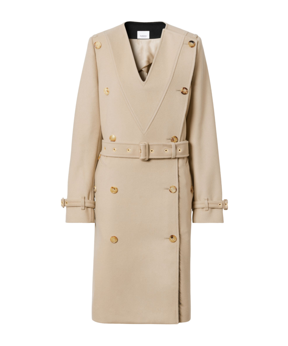 Burberry Double-breasted Collarless Trench Coat In Light Brown