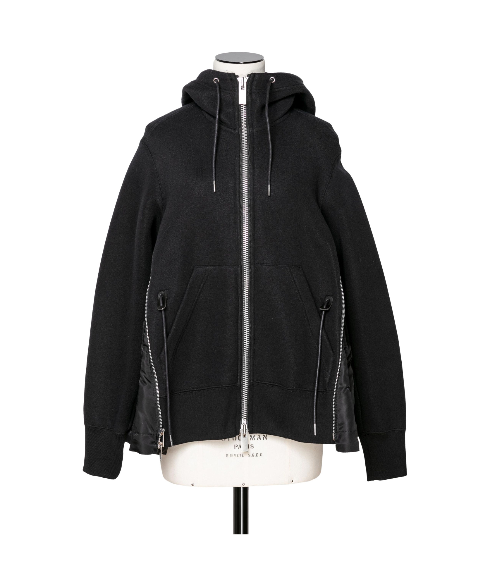 Sacai Sponge Sweat Zip-up Hoodie In Black